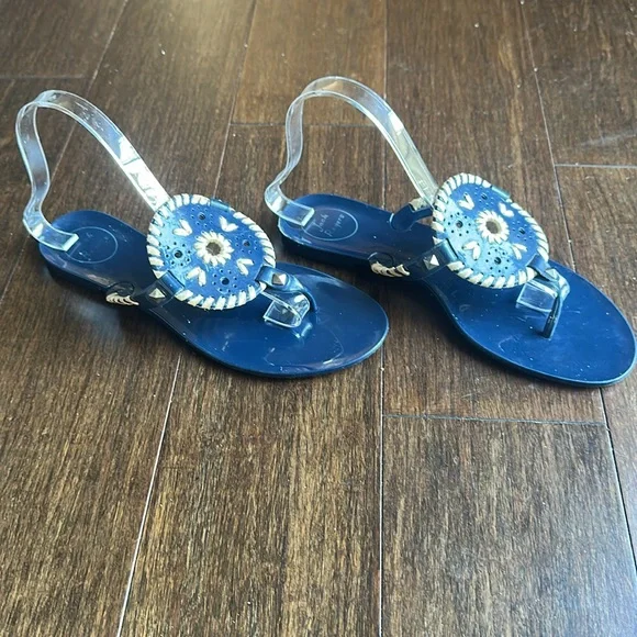 Jack Rogers Dark Blue Sandals with Tan Accents - Size 8 - Picture 8 of 8
